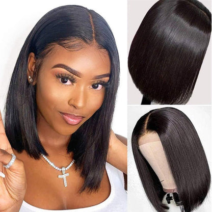 Straight Bob Wig – 13x4 Lace Front Brazilian Virgin Natural Black 100% Human Hair