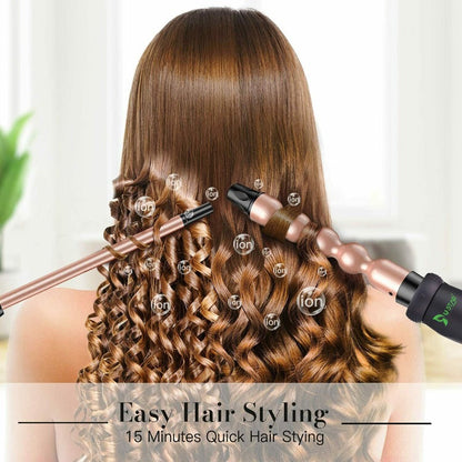 4-In-1 Curling Iron Wand Set with LED Temperature Control | Crimper & Waves