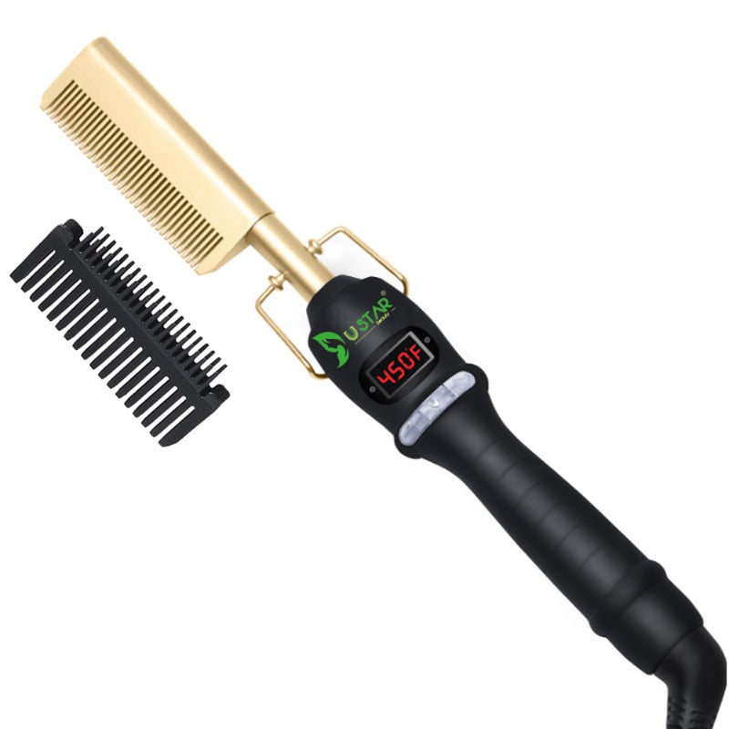 USTAR Hot Comb Hair Straightener - Electric Straightening Comb for African American Hair and Wigs - Technology Hair Straightener for Wet and Dry Hair - Quick Heated Comb for Men Long Beard
