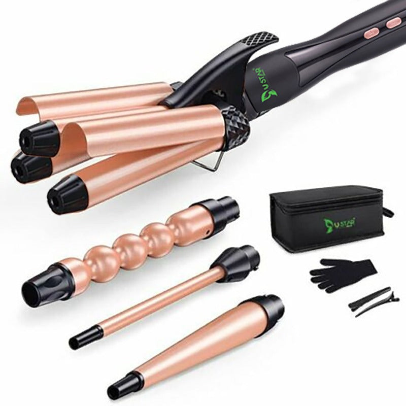 4-In-1 Curling Iron Wand Set with LED Temperature Control | Crimper & Waves