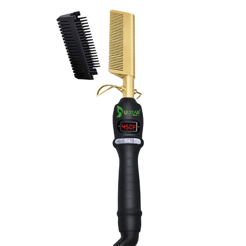 USTAR Hot Comb Hair Straightener - Electric Straightening Comb for African American Hair and Wigs - Technology Hair Straightener for Wet and Dry Hair - Quick Heated Comb for Men Long Beard