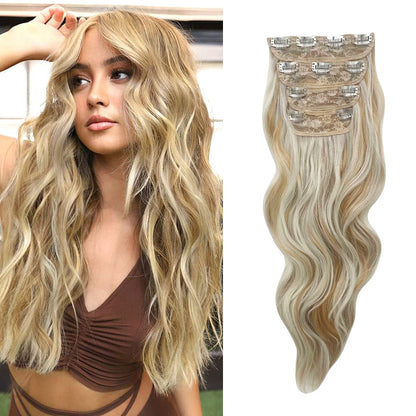 Clip in Long Wavy Synthetic Hair Extension 20 Inch 4PCS 180g Thick Hairpieces Fiber Double Weft Hair for Women – 23 Colors