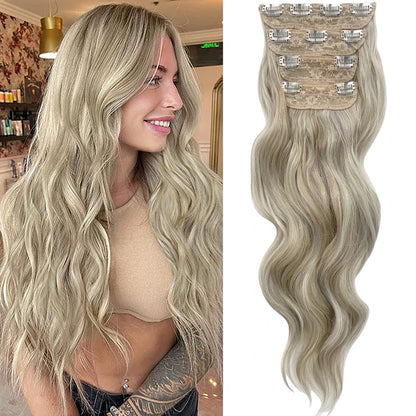 Clip in Long Wavy Synthetic Hair Extension 20 Inch 4PCS 180g Thick Hairpieces Fiber Double Weft Hair for Women – 23 Colors