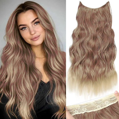 Halo Hair Extensions Invisible Wire Clip on Synthetic Wavy Hair Clip Ins 24 Inch – Lightweight, Easy Install, Natural Look