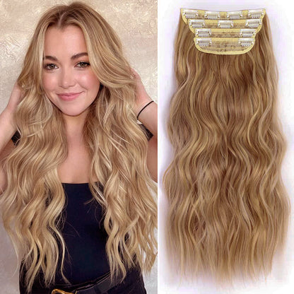 Clip in Long Wavy Synthetic Hair Extension 20 Inch 4PCS 180g Thick Hairpieces Fiber Double Weft Hair for Women – 23 Colors