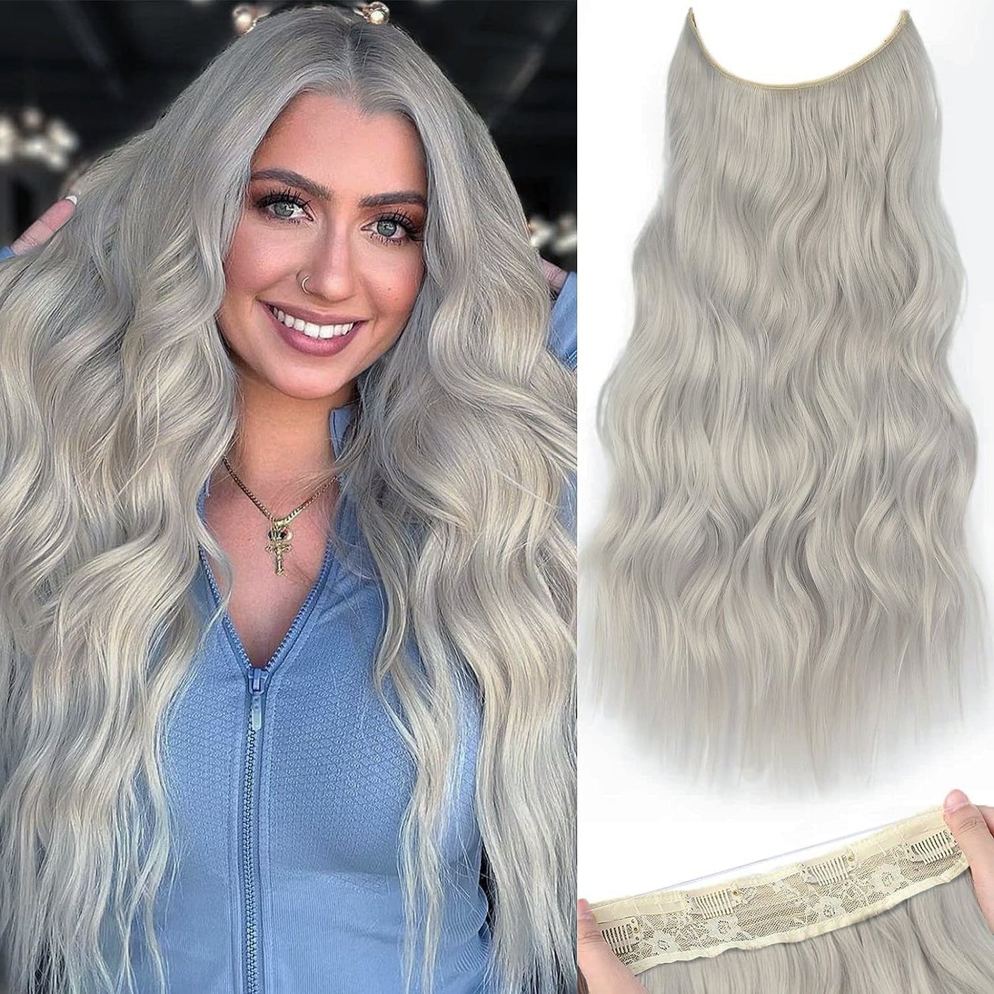 Halo Hair Extensions Invisible Wire Clip on Synthetic Wave Clip Ins Hair 20 Inch – Lightweight, Easy Install, Natural Look