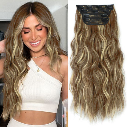 Clip in Long Wavy Synthetic Hair Extension 24 Inch 4PCS 220g Thick Hairpieces Fiber Double Weft Hair for Women – 23 Colors