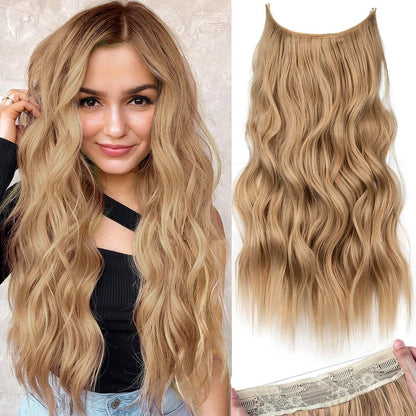 Halo Hair Extensions Invisible Wire Clip on Synthetic Wave Clip Ins Hair 20 Inch – Lightweight, Easy Install, Natural Look