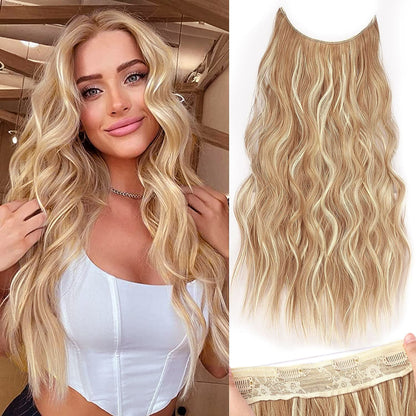 Halo Hair Extensions Invisible Wire Clip on Synthetic Wavy Hair Clip Ins 24 Inch – Lightweight, Easy Install, Natural Look