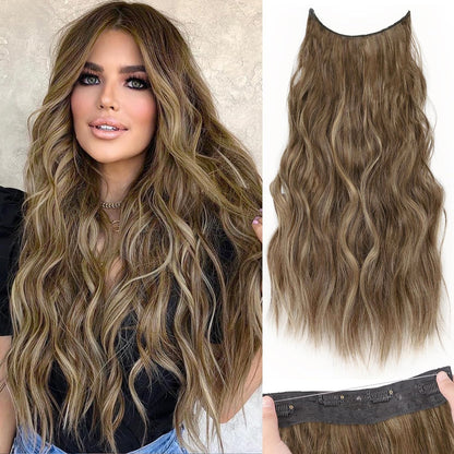 Halo Hair Extensions Invisible Wire Clip on Synthetic Wavy Hair Clip Ins 24 Inch – Lightweight, Easy Install, Natural Look