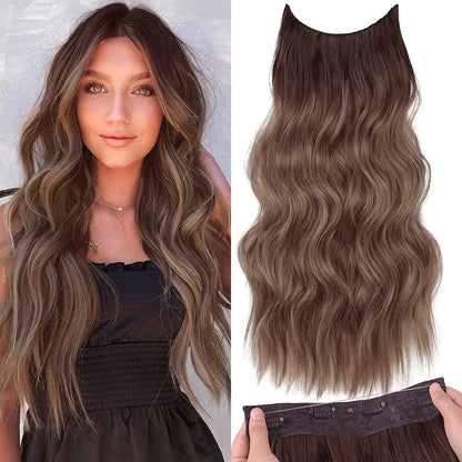 Halo Hair Extensions Invisible Wire Clip on Synthetic Wave Clip Ins Hair 20 Inch – Lightweight, Easy Install, Natural Look