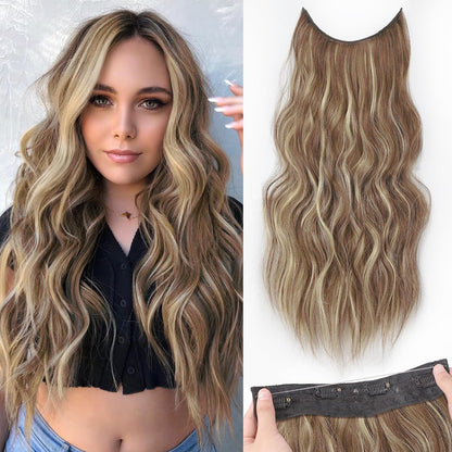 Halo Hair Extensions Invisible Wire Clip on Synthetic Wave Clip Ins Hair 20 Inch – Lightweight, Easy Install, Natural Look