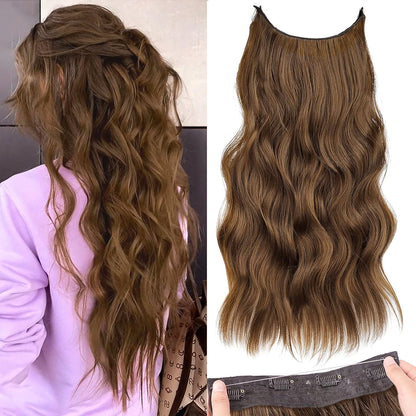 Halo Hair Extensions Invisible Wire Clip on Synthetic Wave Clip Ins Hair 20 Inch – Lightweight, Easy Install, Natural Look
