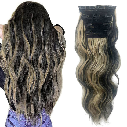 Clip in Long Wavy Synthetic Hair Extension 20 Inch 4PCS 180g Thick Hairpieces Fiber Double Weft Hair for Women – 23 Colors