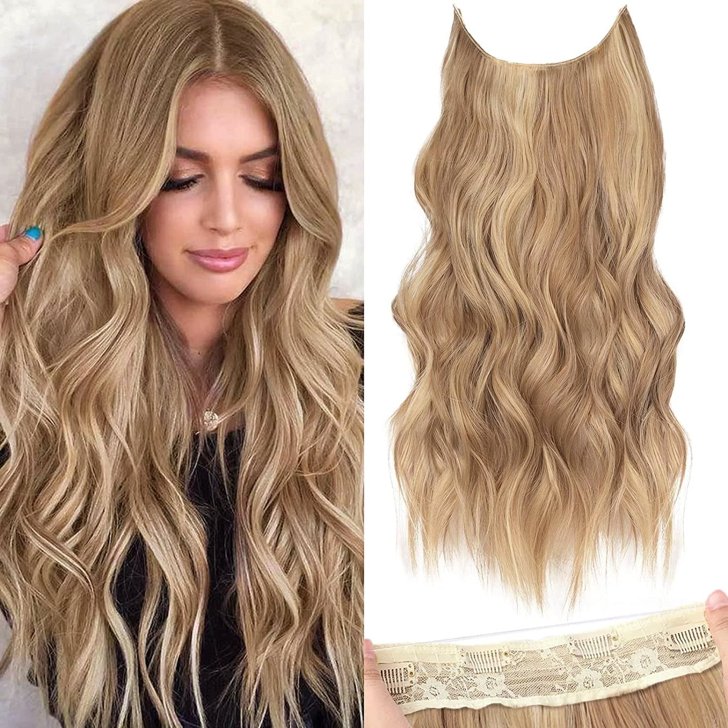 Halo Hair Extensions Invisible Wire Clip on Synthetic Wave Clip Ins Hair 20 Inch – Lightweight, Easy Install, Natural Look