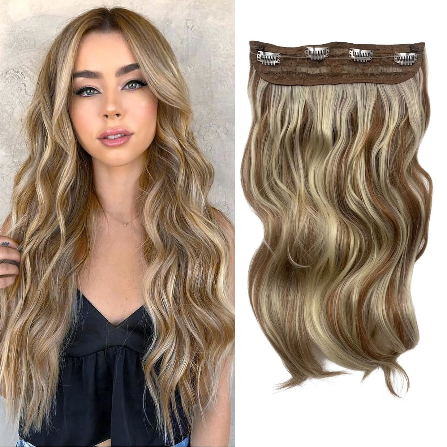 Halo Hair Extensions Invisible Wire Clip on Synthetic Wavy Hair Clip Ins 24 Inch – Lightweight, Easy Install, Natural Look