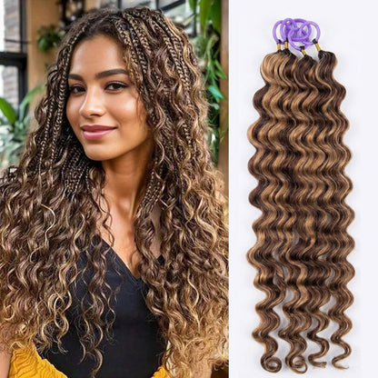 #4P27 Loose Deep Wave Crochet 100% Human Hair - Dark Brown highlight Honey blonde  Miracle Knots (50 Strands/Pack)