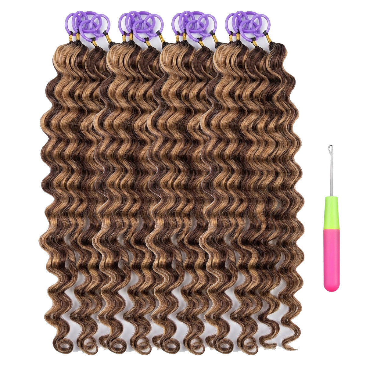 #4P27 Loose Deep Wave Crochet 100% Human Hair - Dark Brown highlight Honey blonde  Miracle Knots (50 Strands/Pack)