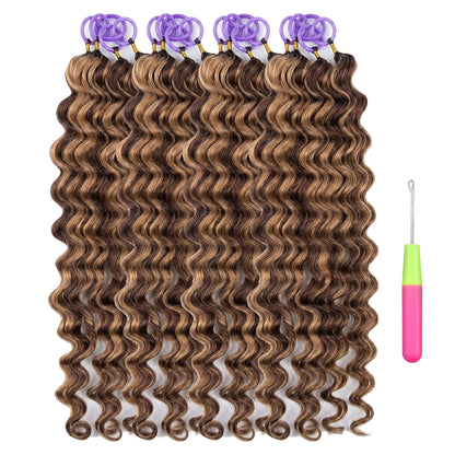 #4P27 Loose Deep Wave Crochet 100% Human Hair - Dark Brown highlight Honey blonde  Miracle Knots (50 Strands/Pack)