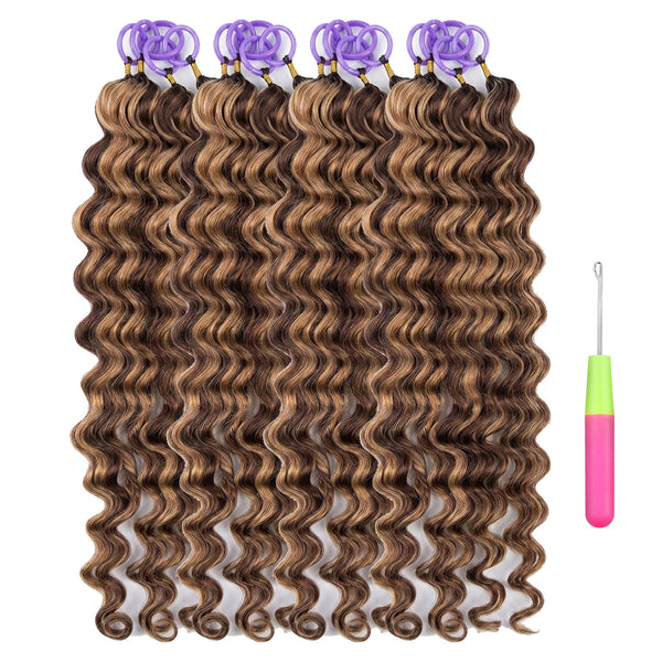 #4P27 Loose Deep Wave Crochet 100% Human Hair - Dark Brown highlight Honey blonde  Miracle Knots (50 Strands/Pack)