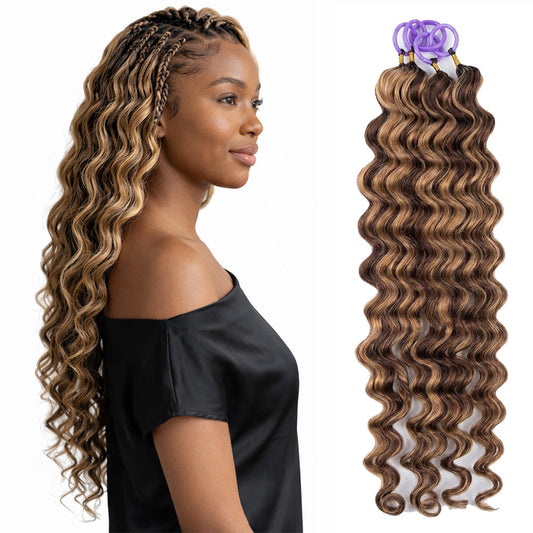 #4P27 Loose Deep Wave Crochet 100% Human Hair - Dark Brown highlight Honey blonde  Miracle Knots (50 Strands/Pack)