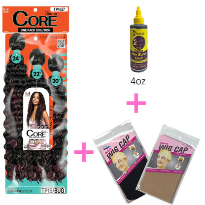 BOBBI BOSS Miss Origin CORE Synthetic Weave Multi Bundle (20, 22, 24 inch) With  Wig Cap and Super Hair Glue