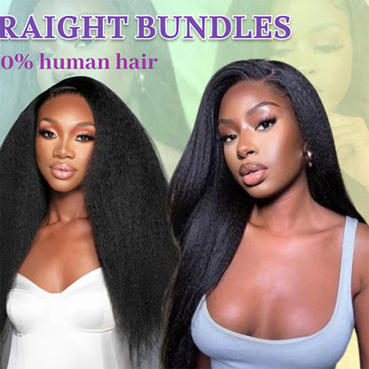 Kinky Straight 100%  Human Hair Bundles – Natural Black 10A Brazilian Virgin Hair 8"-30"