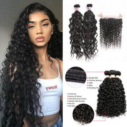  Natural Black Brazilian Virgin Human Hair Water Wave 2 Bundles