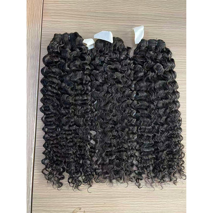 Burmese Curly Human Hair Bundles #1B Natural Black – 100% Unprocessed Virgin Hair，5x5 Transparent Lace Closure (optional)