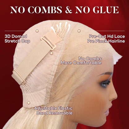 Glueless Lace 13x4 Frontal Wig Color Blonde(613) Straight Density 200 Wear and Go Human Hair Wig