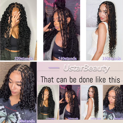 Pre-Divided 100% Human Hair Boho Braids - Deep Wave Natural Black Bulk Hair (50g-200g Options)