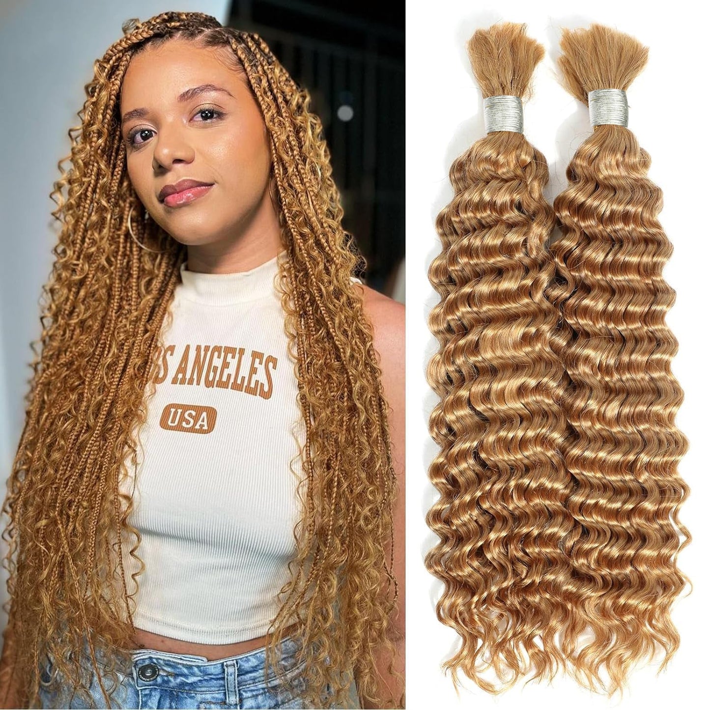 Better Hair, Less Money Color #27 Human Braiding Hair deep Wave Bulk 100% HumanMink Hair 100g/bundle 18-22 inch