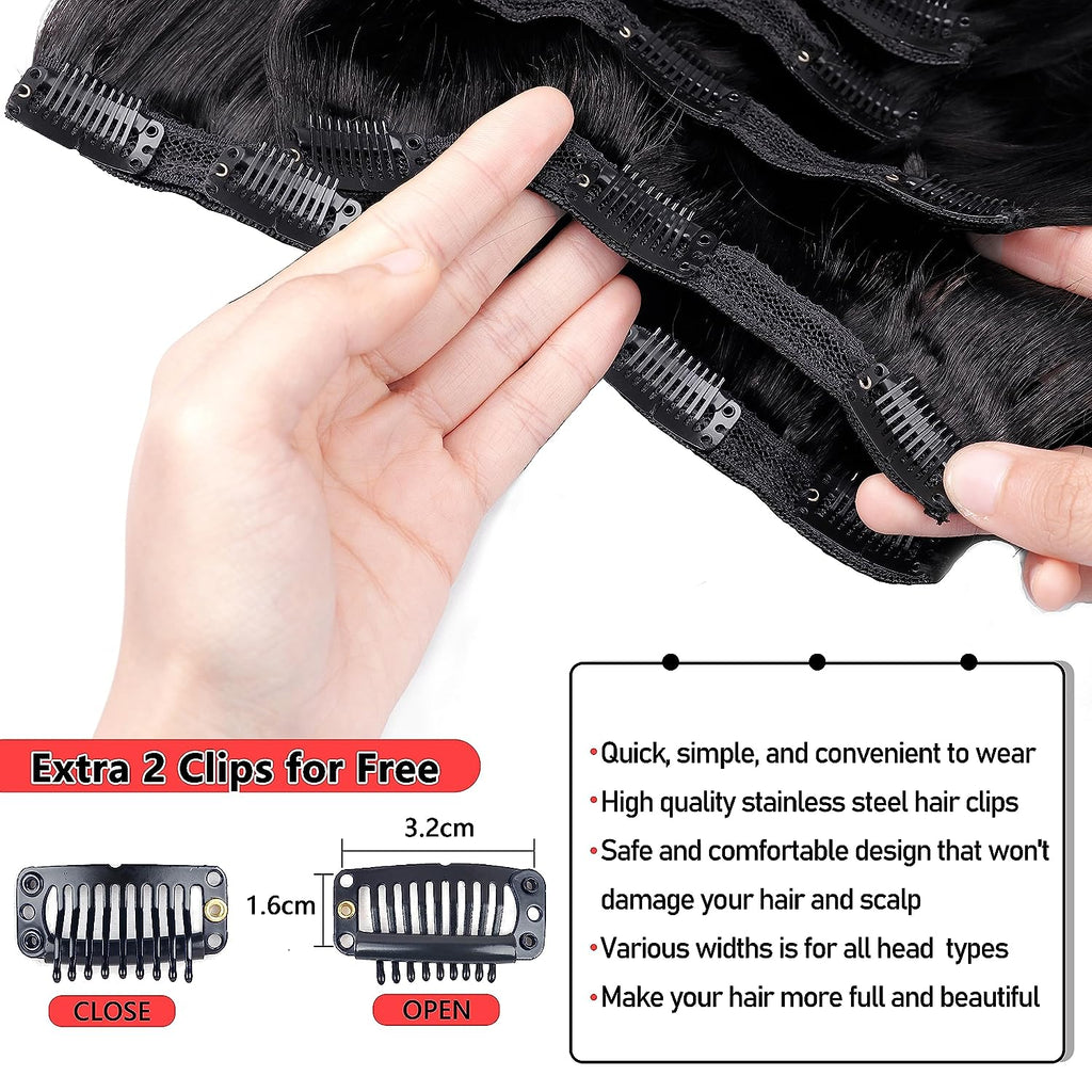 Clip in Mink Hair Extensions 100% Human Hair, 7pcs Natural Black Straight – Brazilian Virgin Hair, 70-90g, Heat Styleable