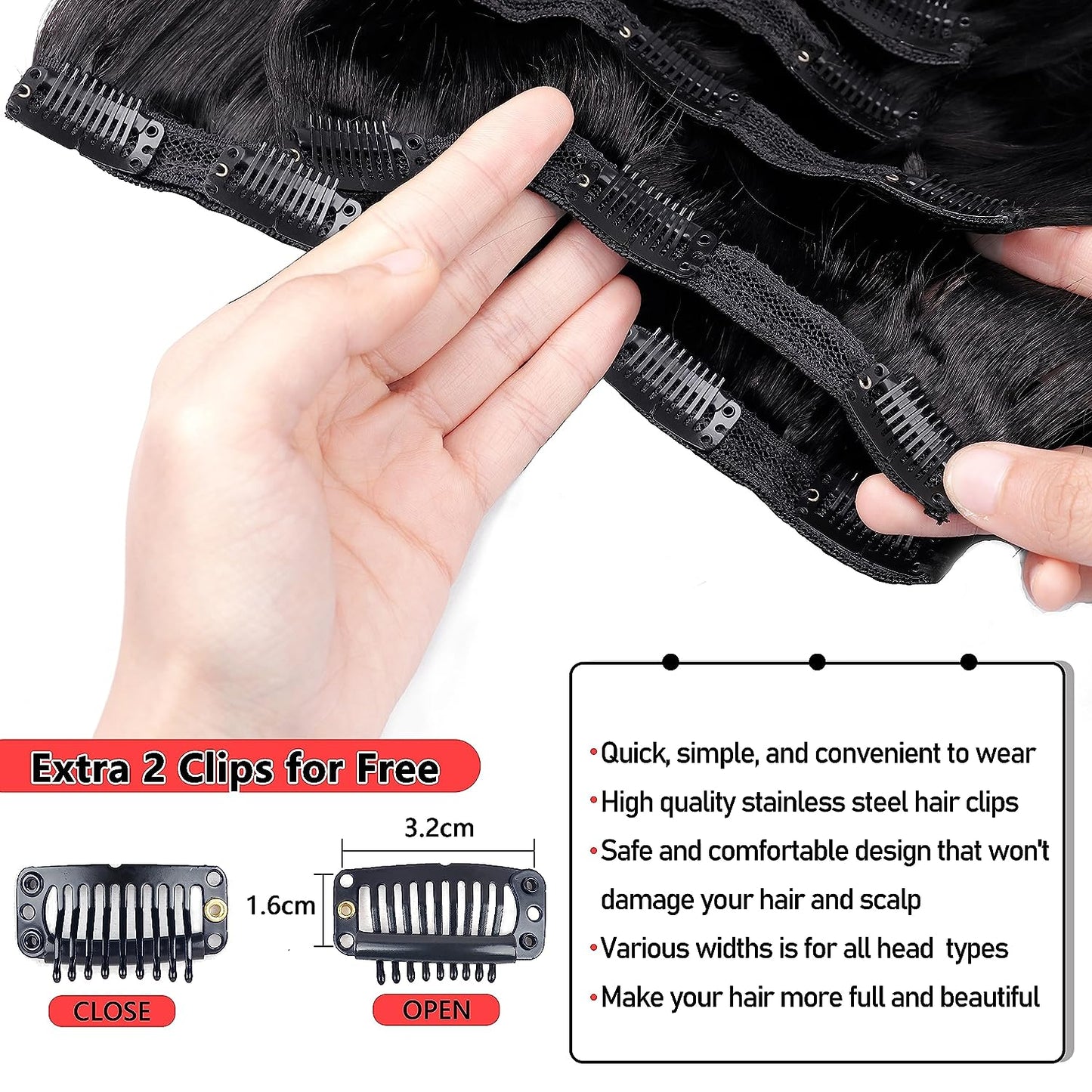Clip in Mink Hair Extensions 100% Human Hair, 7pcs Natural Black Straight – Brazilian Virgin Hair, 70-90g, Heat Styleable