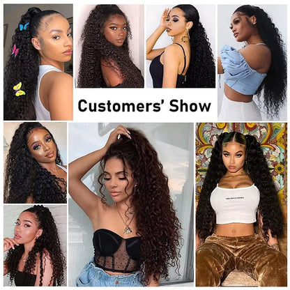 Mink Hair Clip in Draw String Ponytail Body Wave Deep Wave – 100% Human Hair, Adjustable Drawstring, Instant Glam