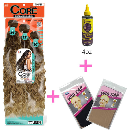 BOBBI BOSS Miss Origin CORE Synthetic Weave Multi Bundle (20, 22, 24 inch) With  Wig Cap and Super Hair Glue