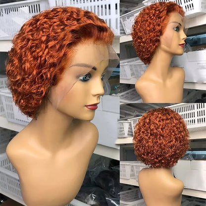 Orange Short Curly Bob Wig – 13x1 Lace Front 100% Human Hair