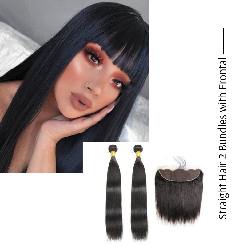 Ustar 7A Natural Black Virgin Straight Hair 2 Bundles with Frontal