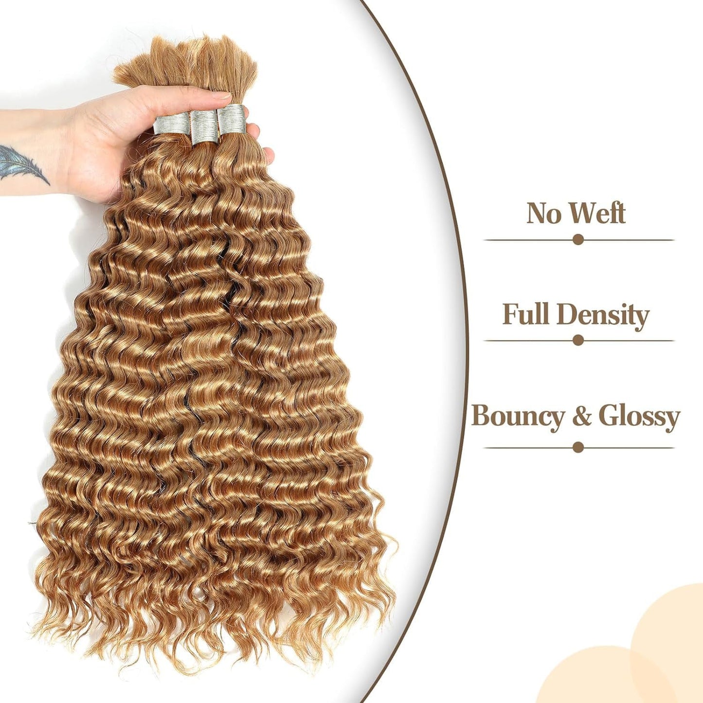 Better Hair, Less Money Color #27 Human Braiding Hair deep Wave Bulk 100% HumanMink Hair 100g/bundle 18-22 inch