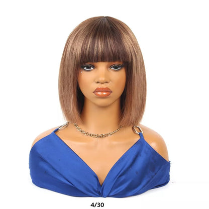 4/30 Brown to Auburn Ombre Straight Short Bob Wig – 10 Inch Human Hair