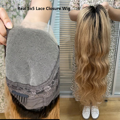 1B/27 Body Wave 4x4 Lace Closure Wig Ombre Color 100% Humanwig virgin remy hair