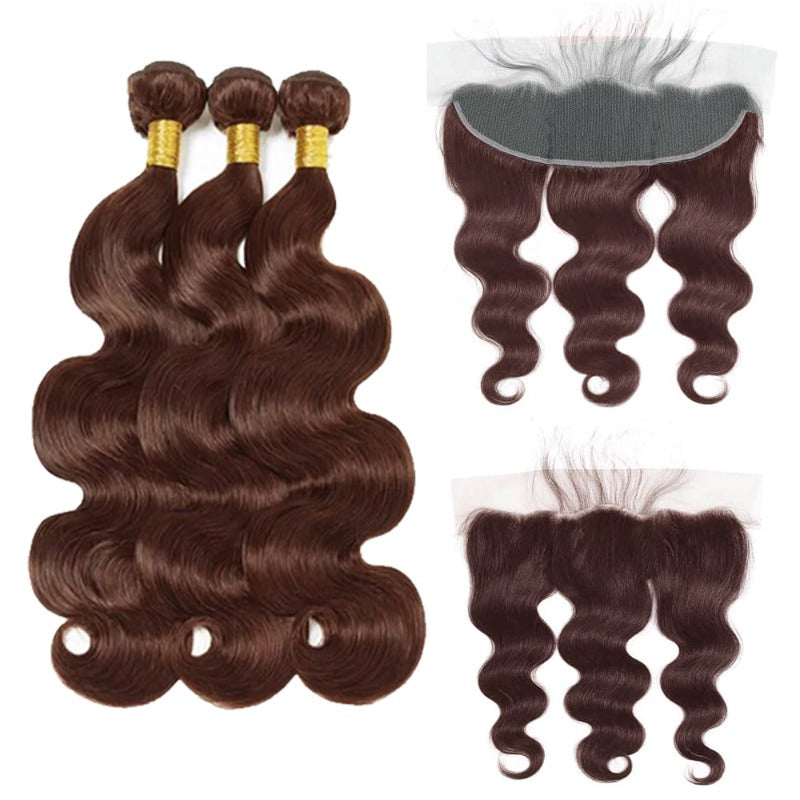 3 Bundles with 13x4 Lace Frontal Body Color #4 Medium Brown Brazilian Virgin Hair