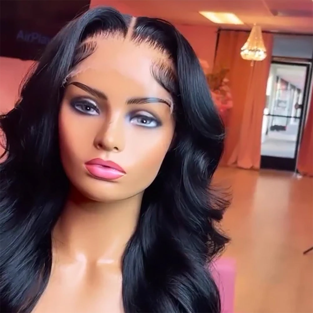 5x5 HD Lace Closure Wig Body Wave Human Hair Jet Black Swiss Lace, Skin-melt Lace, Invisible Lace