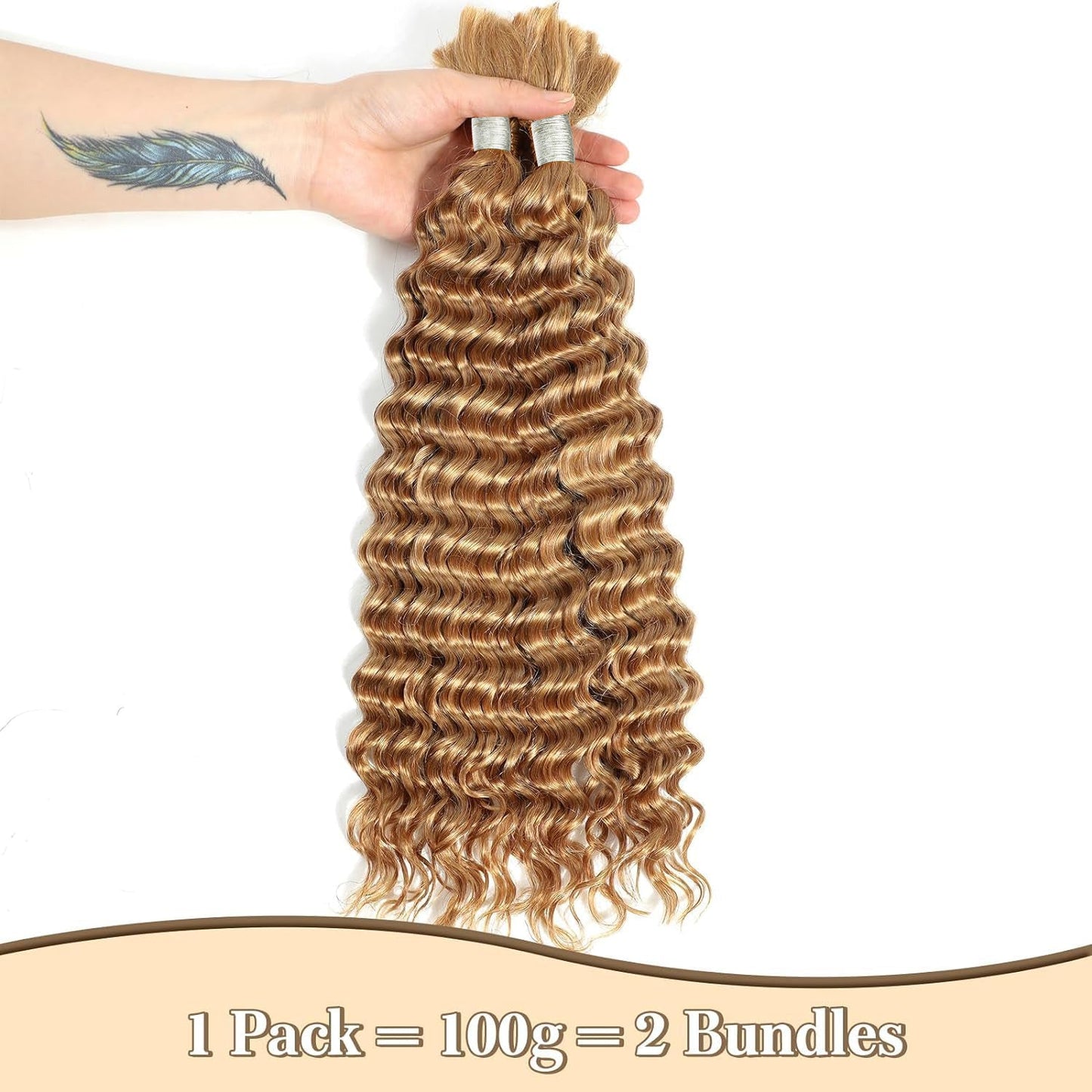 Better Hair, Less Money Color #27 Human Braiding Hair deep Wave Bulk 100% HumanMink Hair 100g/bundle 18-22 inch