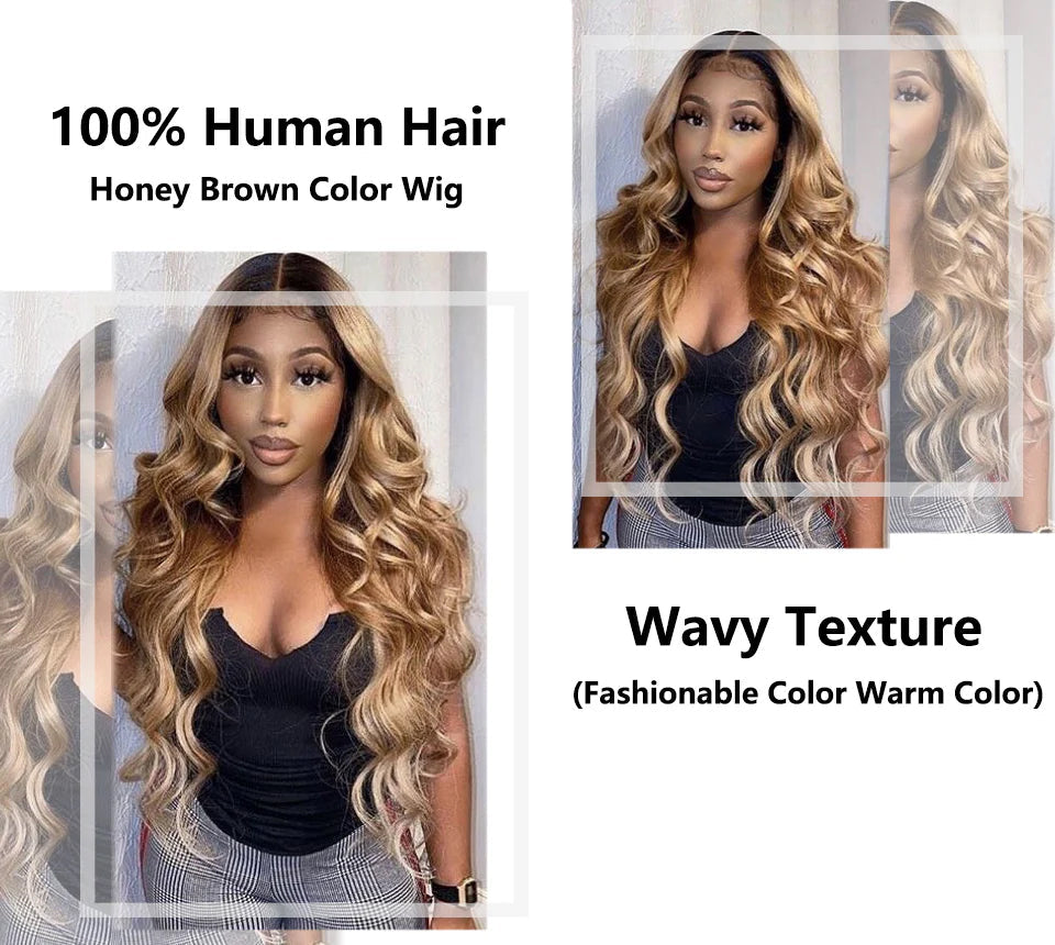 1B/27 Body Wave 4x4 Lace Closure Wig Ombre Color 100% Humanwig virgin remy hair