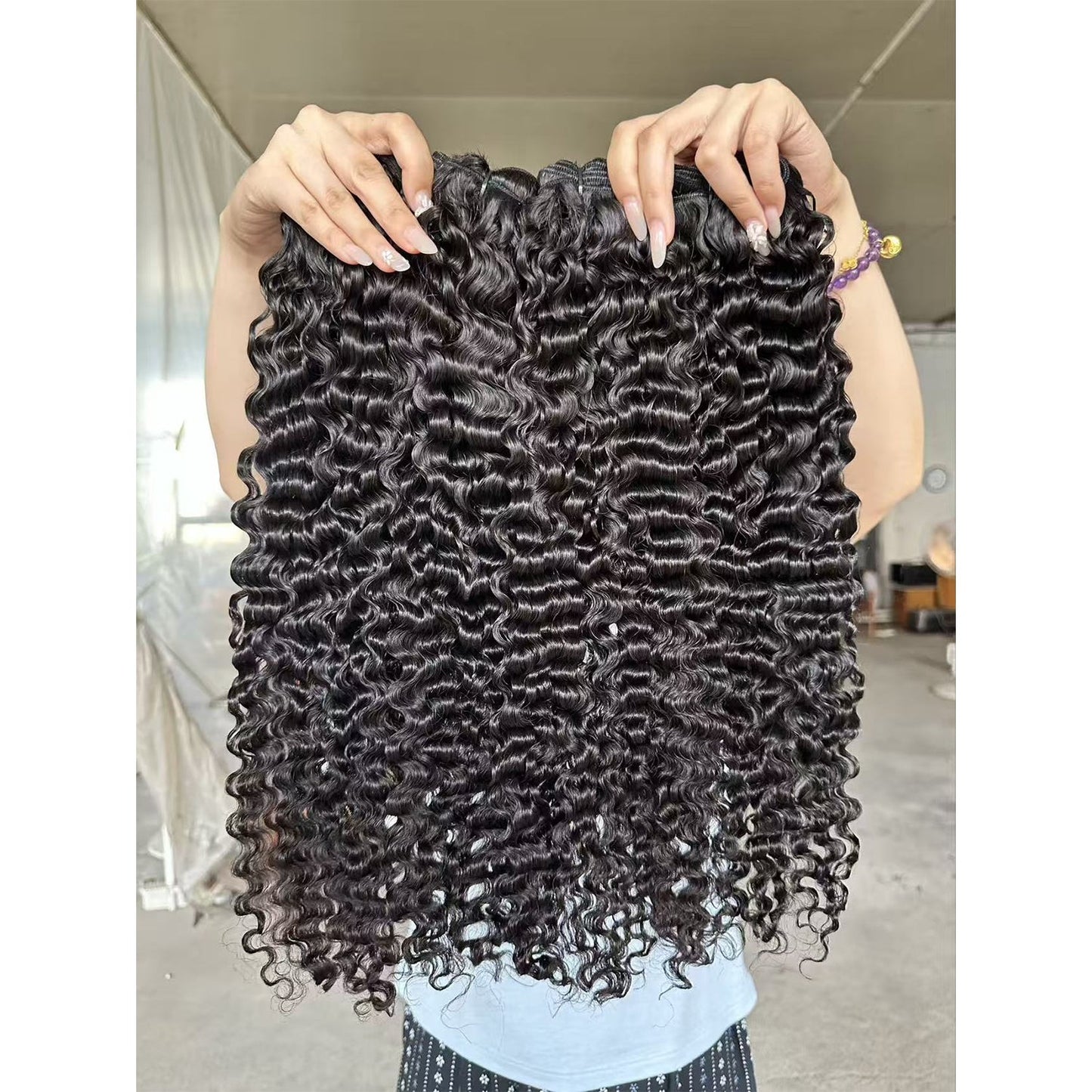Burmese Curly Human Hair Bundles #1B Natural Black – 100% Unprocessed Virgin Hair，5x5 Transparent Lace Closure (optional)