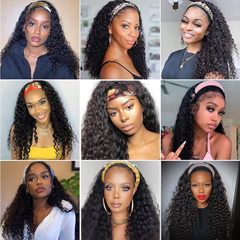 Headband Human Hair Wig Deep Wave Virgin Hair