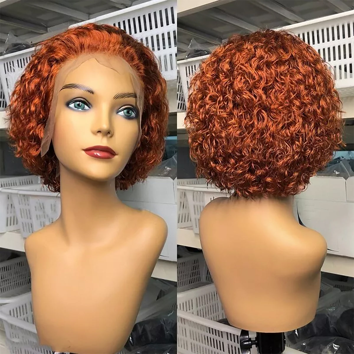 Orange Short Curly Bob Wig – 13x1 Lace Front 100% Human Hair