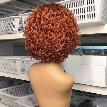 Orange Short Curly Bob Wig – 13x1 Lace Front 100% Human Hair