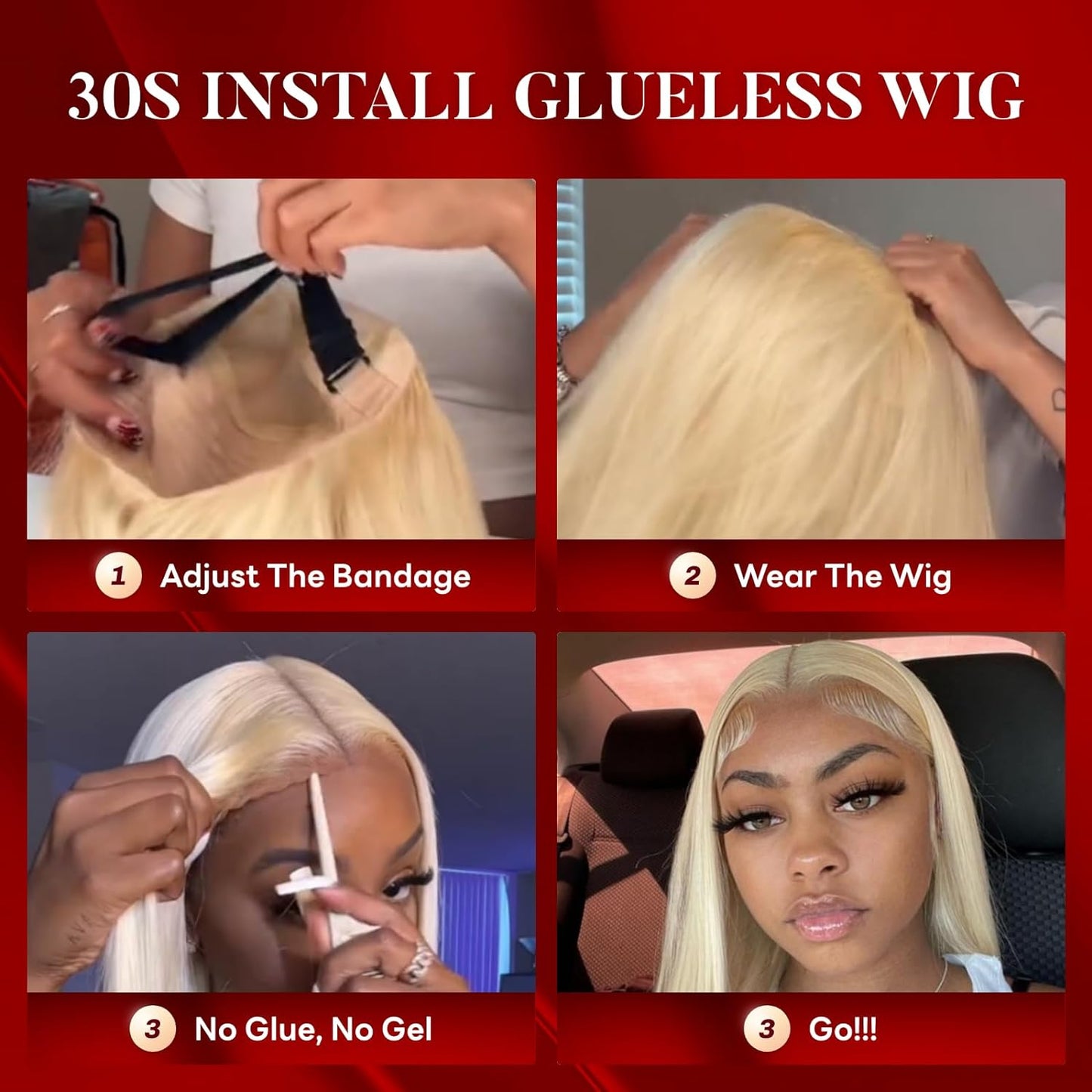 Glueless Lace 13x4 Frontal Wig Color Blonde(613) Straight Density 200 Wear and Go Human Hair Wig